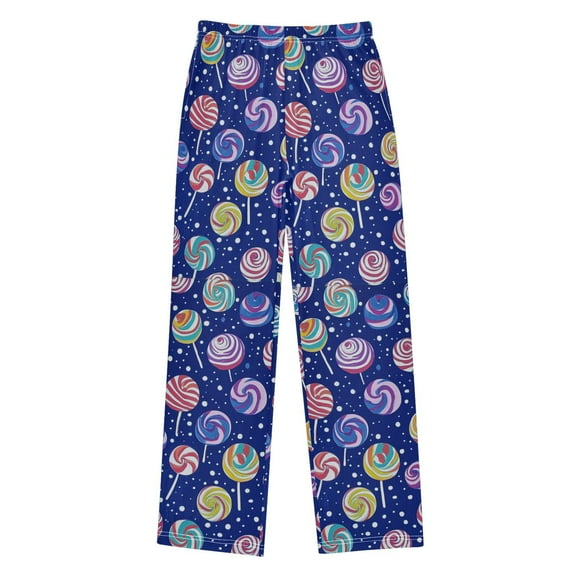 FORMRS Kids Pajama Pants with Pockets Size 11-12Y Boys Lounge Sleep Bottoms, Blue Colorful Candies