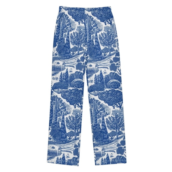 FORMRS Kids Pajama Pants with Pockets Size 11-12Y Boys Lounge Sleep Bottoms, Blue Garden Pattern