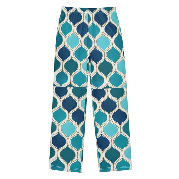 FORMRS Kids Pajama Pants with Pockets Size 11-12Y Boys Lounge Sleep Bottoms, Blue Geometric Pattern
