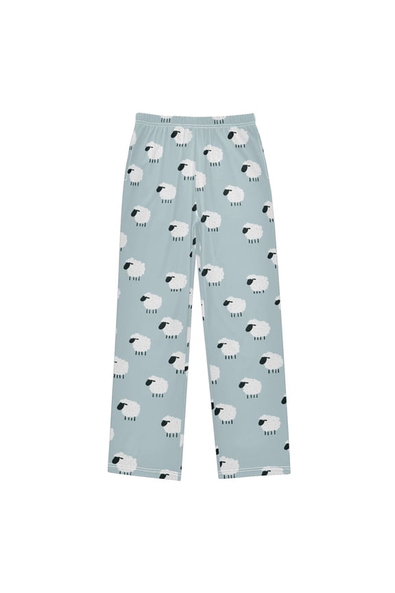 Kids Pajama Pants with Pockets Size 11-12Y Boys Lounge Sleep Bottoms, Cartoon Sheep Pattern