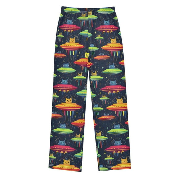 FORMRS Kids Pajama Pants with Pockets Size 11-12Y Boys Lounge Sleep Bottoms, Colorful Space Cat