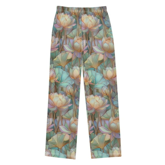 FORMRS Kids Pajama Pants with Pockets Size 11-12Y Boys Lounge Sleep Bottoms, Colorful Water Lilies Pattern