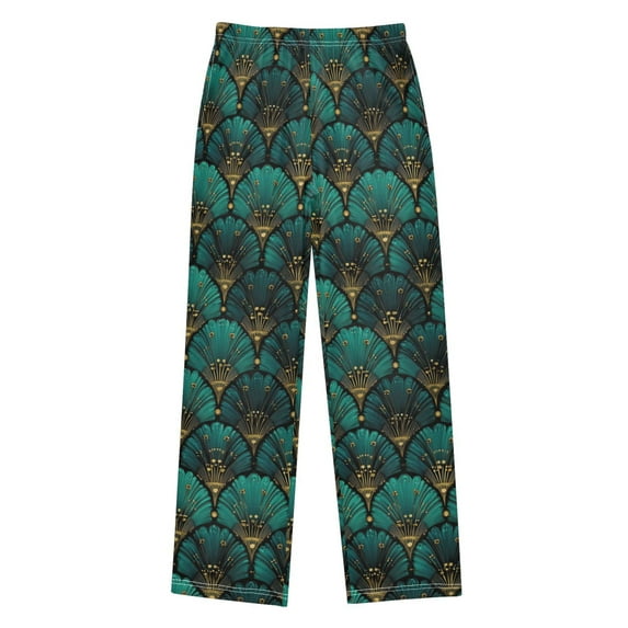 FORMRS Kids Pajama Pants with Pockets Size 11-12Y Boys Lounge Sleep Bottoms, Green Art Abstract Pattern