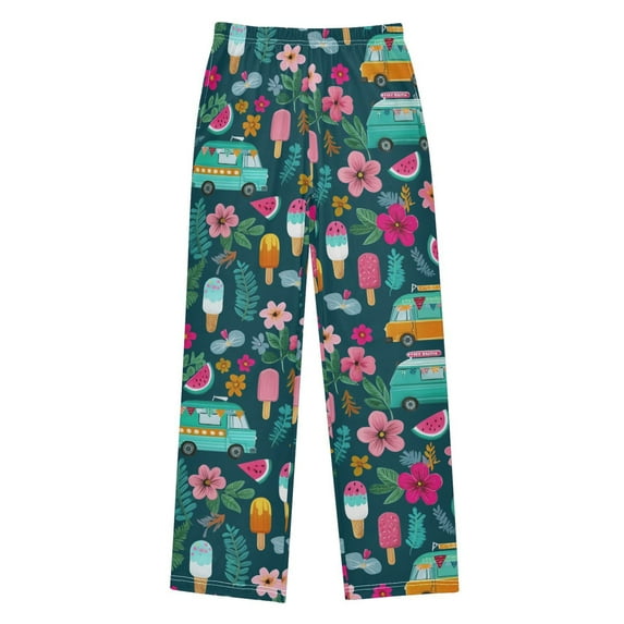 FORMRS Kids Pajama Pants with Pockets Size 11-12Y Boys Lounge Sleep Bottoms, Green Vibrant Truck Pattern