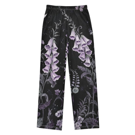 FORMRS Kids Pajama Pants with Pockets Size 11-12Y Boys Lounge Sleep Bottoms, Light Purple Flowers