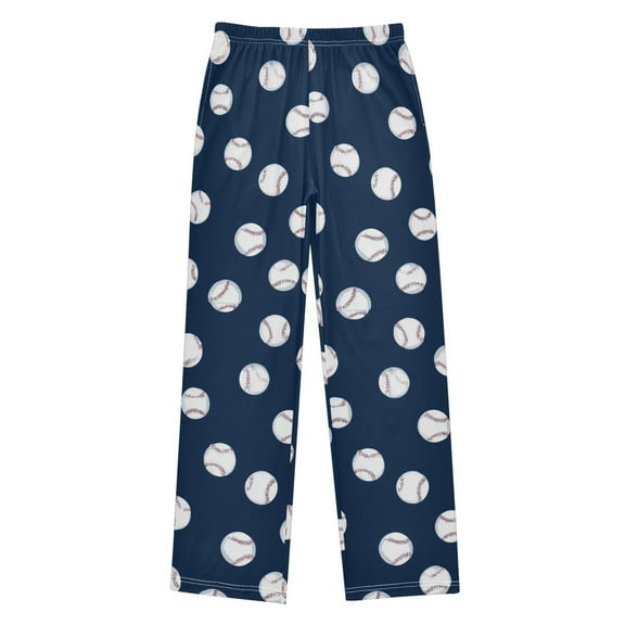 FORMRS Kids Pajama Pants with Pockets Size 11-12Y Boys Lounge Sleep Bottoms, Navy Blue Baseball Pattern