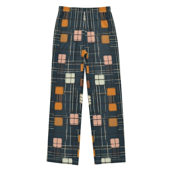 FORMRS Kids Pajama Pants with Pockets Size 11-12Y Boys Lounge Sleep Bottoms, Orange Checkered Pattern