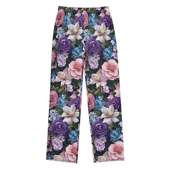 FORMRS Kids Pajama Pants with Pockets Size 11-12Y Boys Lounge Sleep Bottoms, Pink and Purple Flowers