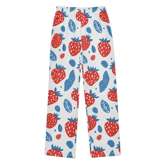 FORMRS Kids Pajama Pants with Pockets Size 11-12Y Boys Lounge Sleep Bottoms, Playful Strawberries