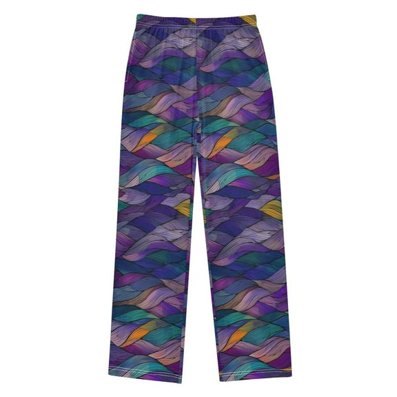 FORMRS Kids Pajama Pants with Pockets Size 11-12Y Boys Lounge Sleep Bottoms, Purple Waves Pattern