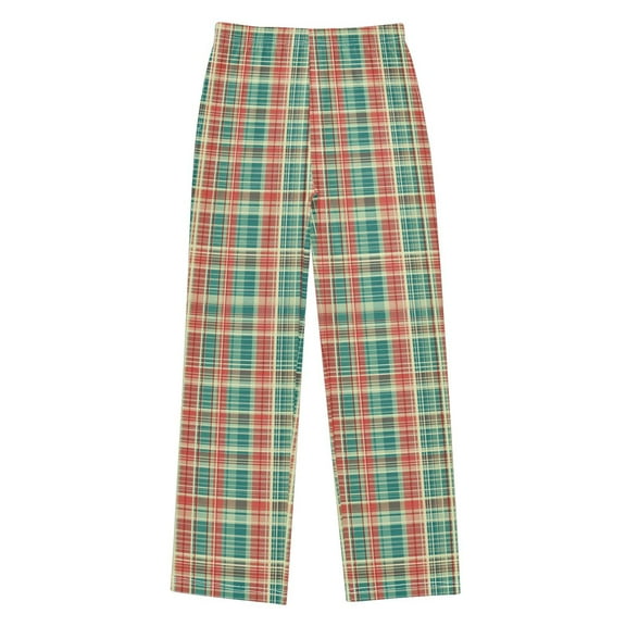 FORMRS Kids Pajama Pants with Pockets Size 11-12Y Boys Lounge Sleep Bottoms, Red Green Tartan Pattern