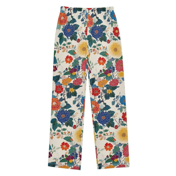 FORMRS Kids Pajama Pants with Pockets Size 11-12Y Boys Lounge Sleep Bottoms, Red Japanese Floral Pattern