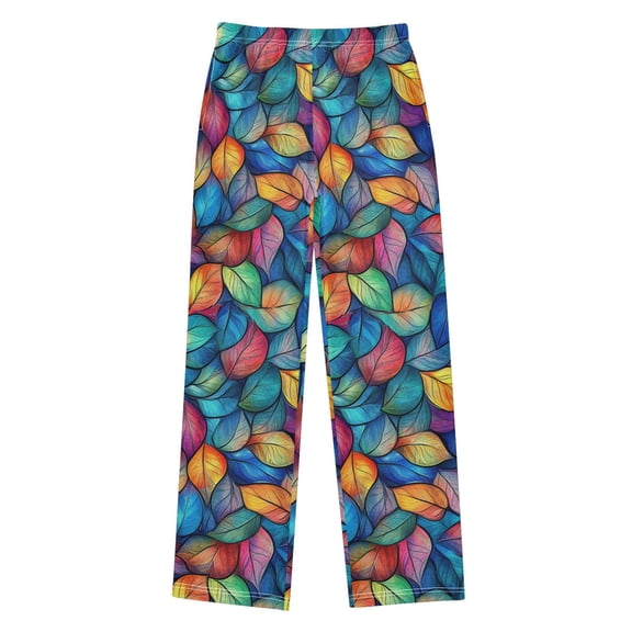 FORMRS Kids Pajama Pants with Pockets Size 11-12Y Boys Lounge Sleep Bottoms, Vibrant Art Leaves Pattern