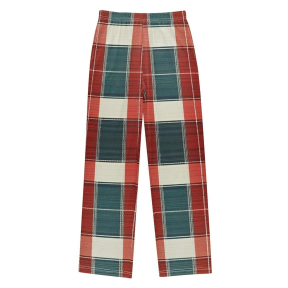 FORMRS Kids Pajama Pants with Pockets Size 11-12Y Boys Lounge Sleep Bottoms, Vibrant Red Tartan Pattern