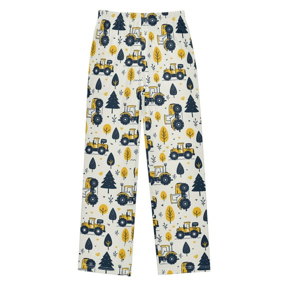 FORMRS Kids Pajama Pants with Pockets Size 11-12Y Boys Lounge Sleep Bottoms, Yellow Cartoon Truck Pattern