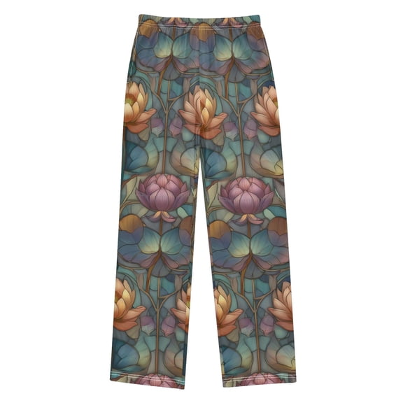 FORMRS Kids Pajama Pants with Pockets Size 13-14Y Boys Lounge Sleep Bottoms, Abstract Water Lilies Pattern