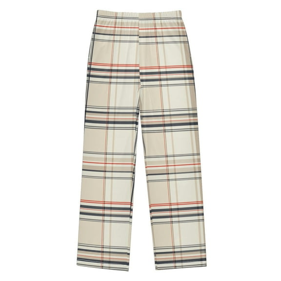 FORMRS Kids Pajama Pants with Pockets Size 13-14Y Boys Lounge Sleep Bottoms, Beige Plaid Pattern
