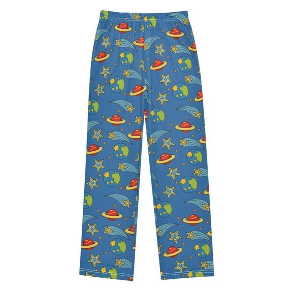 FORMRS Kids Pajama Pants with Pockets Size 13-14Y Boys Lounge Sleep Bottoms, Blue Cartoon Galaxy