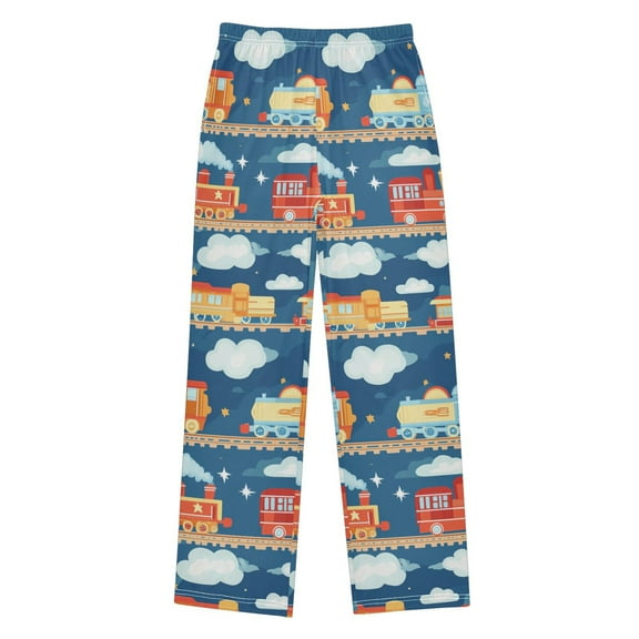FORMRS Kids Pajama Pants with Pockets Size 13-14Y Boys Lounge Sleep Bottoms, Blue Cute Train Pattern