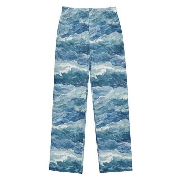 FORMRS Kids Pajama Pants with Pockets Size 13-14Y Boys Lounge Sleep Bottoms, Blue Watercolor Ocean Waves