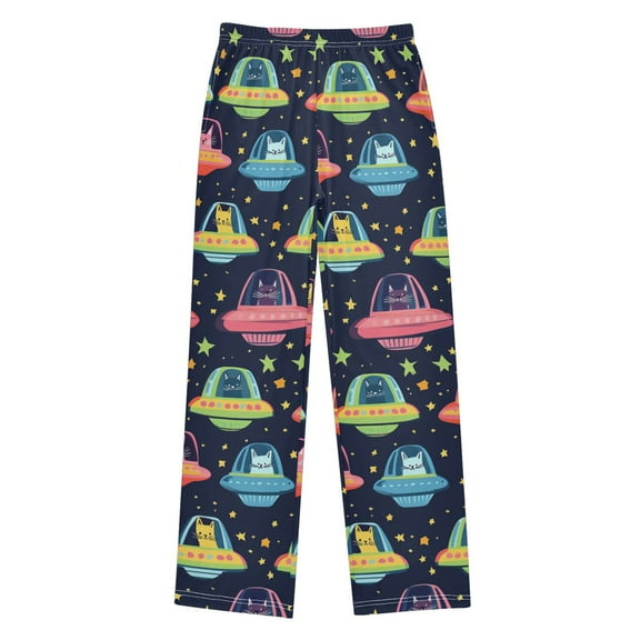 FORMRS Kids Pajama Pants with Pockets Size 13-14Y Boys Lounge Sleep Bottoms, Cartoon Space Cat