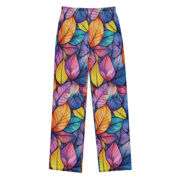 FORMRS Kids Pajama Pants with Pockets Size 13-14Y Boys Lounge Sleep Bottoms, Colorful Leaves
