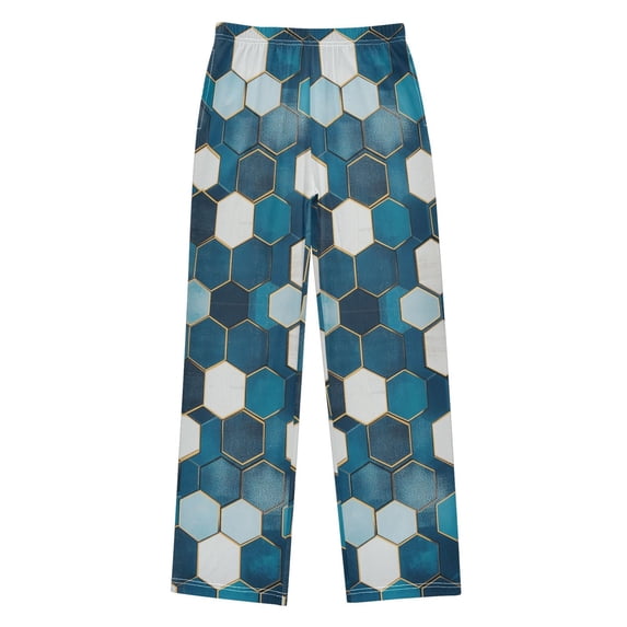 FORMRS Kids Pajama Pants with Pockets Size 13-14Y Boys Lounge Sleep Bottoms, Dark Blue Hexagon Patterns
