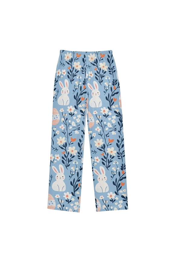 Kids Pajama Pants with Pockets Size 13-14Y Boys Lounge Sleep Bottoms, Floral Easter Rabbits
