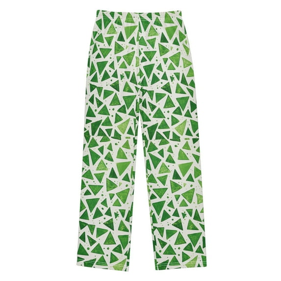 FORMRS Kids Pajama Pants with Pockets Size 13-14Y Boys Lounge Sleep Bottoms, Green Dot Triangles Pattern