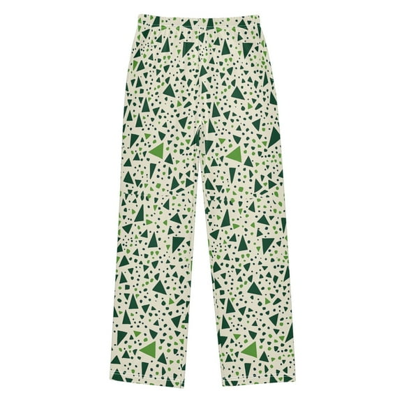 FORMRS Kids Pajama Pants with Pockets Size 13-14Y Boys Lounge Sleep Bottoms, Green Triangles Pattern