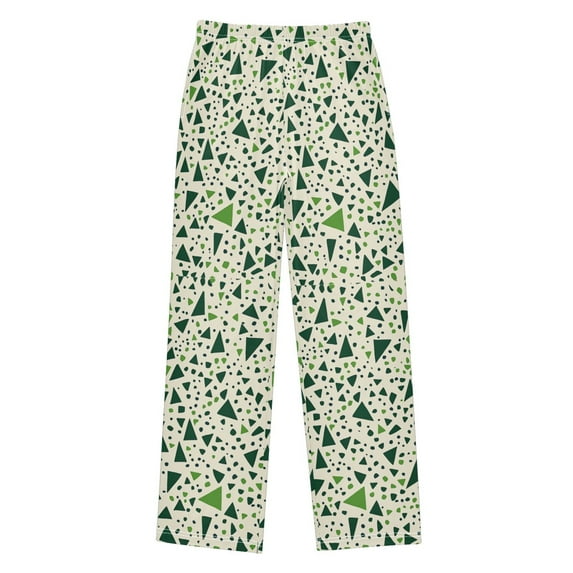 FORMRS Kids Pajama Pants with Pockets Size 13-14Y Boys Lounge Sleep Bottoms, Green Triangles Pattern
