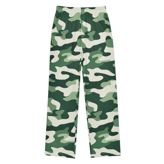 FORMRS Kids Pajama Pants with Pockets Size 13-14Y Boys Lounge Sleep Bottoms, Light Green Camouflage Design