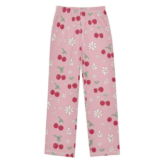 FORMRS Kids Pajama Pants with Pockets Size 13-14Y Boys Lounge Sleep Bottoms, Pink Cute Cherry Pattern
