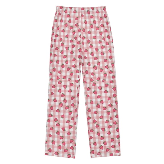 FORMRS Kids Pajama Pants with Pockets Size 13-14Y Boys Lounge Sleep Bottoms, Strawberry Plaid Pattern