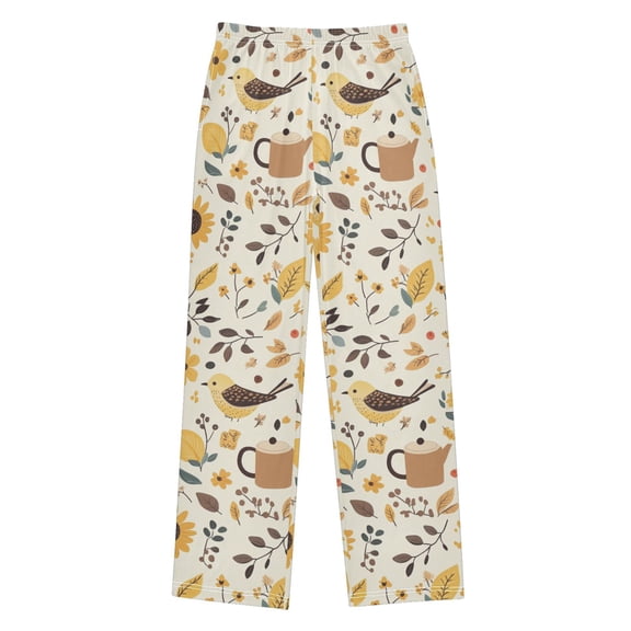 FORMRS Kids Pajama Pants with Pockets Size 6-8Y Boys Lounge Sleep Bottoms, Beige Birds Floral