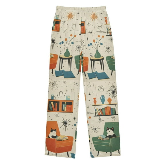 FORMRS Kids Pajama Pants with Pockets Size 6-8Y Boys Lounge Sleep Bottoms, Beige Cats Reading