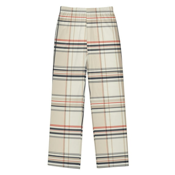 FORMRS Kids Pajama Pants with Pockets Size 6-8Y Boys Lounge Sleep Bottoms, Beige Plaid Pattern