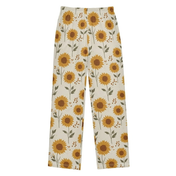 FORMRS Kids Pajama Pants with Pockets Size 6-8Y Boys Lounge Sleep Bottoms, Beige Sunflower Pattern