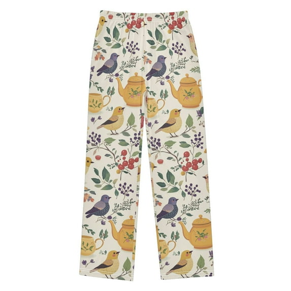 FORMRS Kids Pajama Pants with Pockets Size 6-8Y Boys Lounge Sleep Bottoms, Birds and Teapots