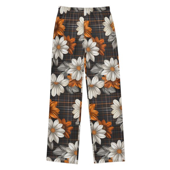 FORMRS Kids Pajama Pants with Pockets Size 6-8Y Boys Lounge Sleep Bottoms, Black Plaid Floral