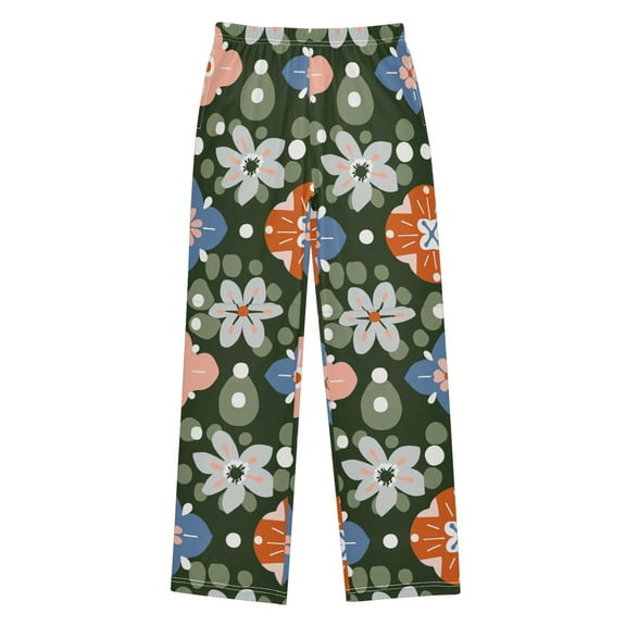 FORMRS Kids Pajama Pants with Pockets Size 6-8Y Boys Lounge Sleep Bottoms, Blue Geometric Flowers