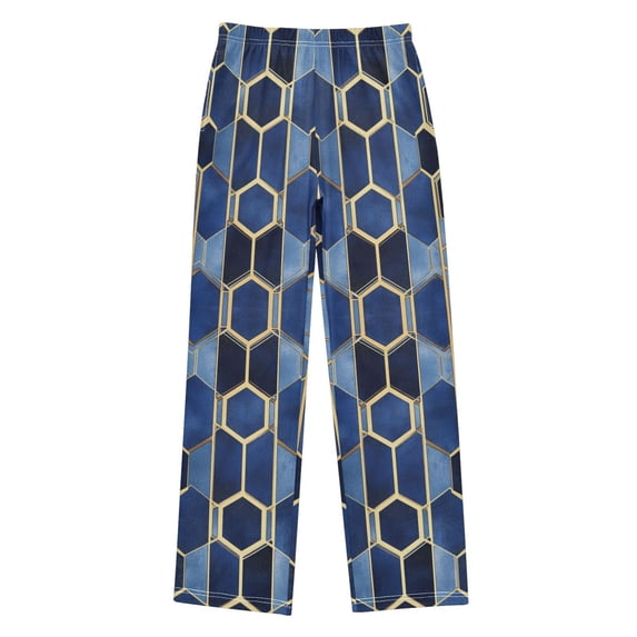 FORMRS Kids Pajama Pants with Pockets Size 6-8Y Boys Lounge Sleep Bottoms, Blue Hexagon Pattern