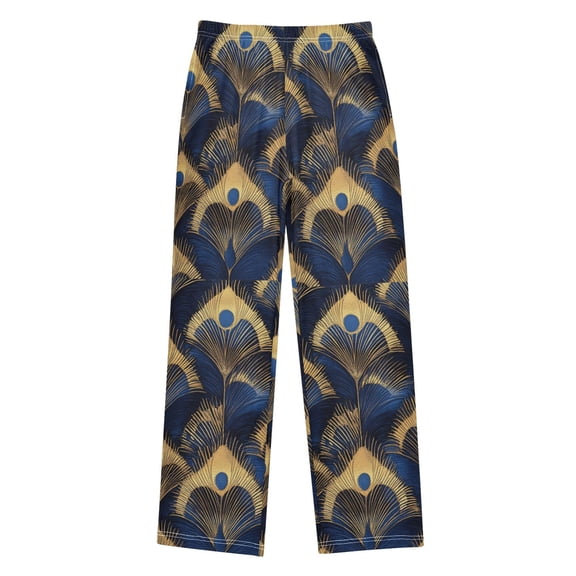 FORMRS Kids Pajama Pants with Pockets Size 6-8Y Boys Lounge Sleep Bottoms, Blue Peacock Feathers Pattern