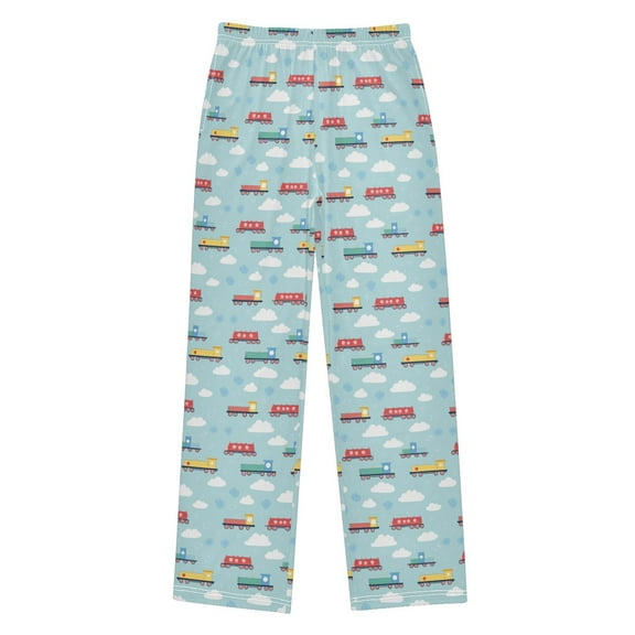 FORMRS Kids Pajama Pants with Pockets Size 6-8Y Boys Lounge Sleep Bottoms, Blue Trains Pattern