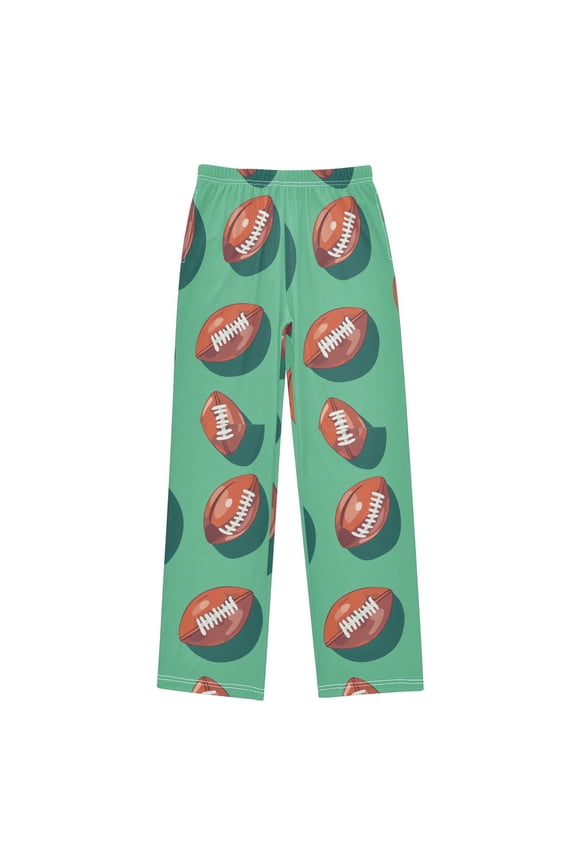 Kids Pajama Pants with Pockets Size 6-8Y Boys Lounge Sleep Bottoms, Brown American Footballs
