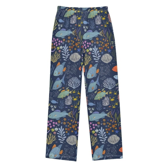 FORMRS Kids Pajama Pants with Pockets Size 6-8Y Boys Lounge Sleep Bottoms, Cartoon Ocean Pattern