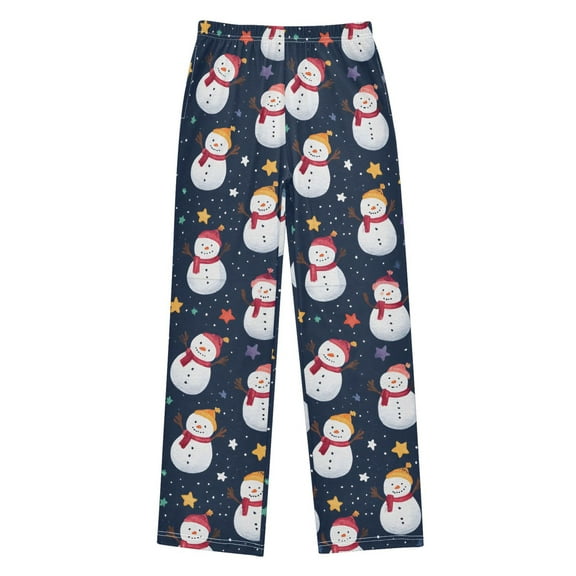 FORMRS Kids Pajama Pants with Pockets Size 6-8Y Boys Lounge Sleep Bottoms, Cartoon Snowman Star Pattern