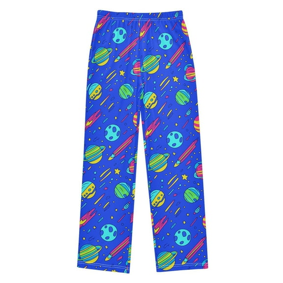 FORMRS Kids Pajama Pants with Pockets Size 6-8Y Boys Lounge Sleep Bottoms, Colorful Cartoon Planets