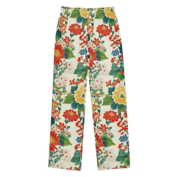 FORMRS Kids Pajama Pants with Pockets Size 6-8Y Boys Lounge Sleep Bottoms, Colorful Flowers Pattern