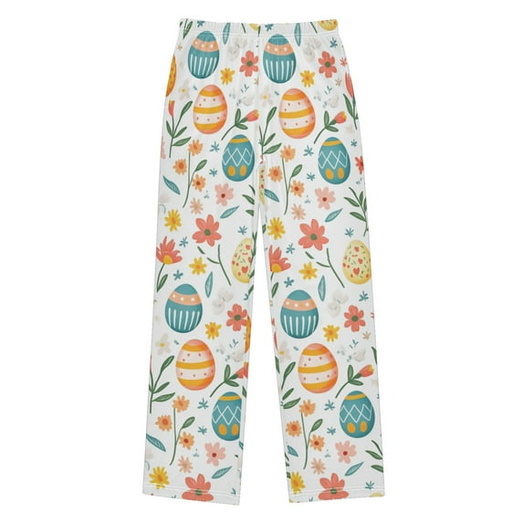 FORMRS Kids Pajama Pants with Pockets Size 6-8Y Boys Lounge Sleep Bottoms, Floral Easter Eggs
